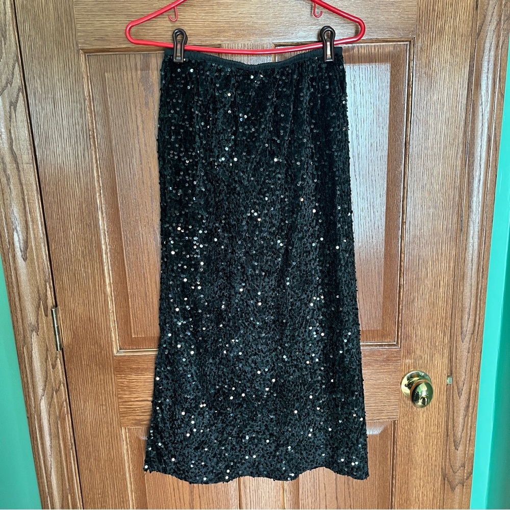 Midi Black Sequin Skirt